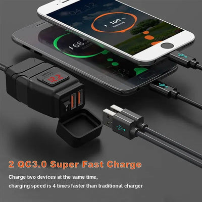 12V Fast Charging Motorcycle USB Chargers 3.0 Power Adapter Digital Bike Moto Motor Motorbike Accessories Electronics Universal - Slobuy