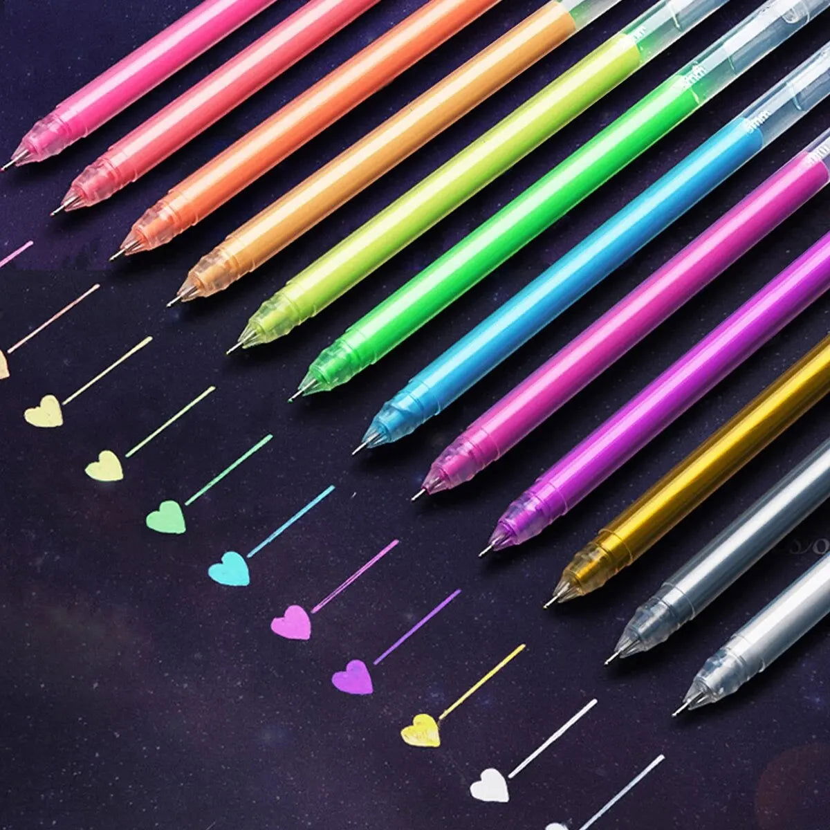 12 Color Large Capacity Needle Highlighter Fine Tip 0.5mm Gel Pen Drawing DIY Black Cardstock Drawing Marking Diary Doodling - Slobuy