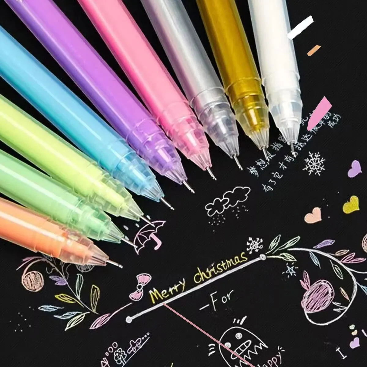 12 Color Large Capacity Needle Highlighter Fine Tip 0.5mm Gel Pen Drawing DIY Black Cardstock Drawing Marking Diary Doodling - Slobuy