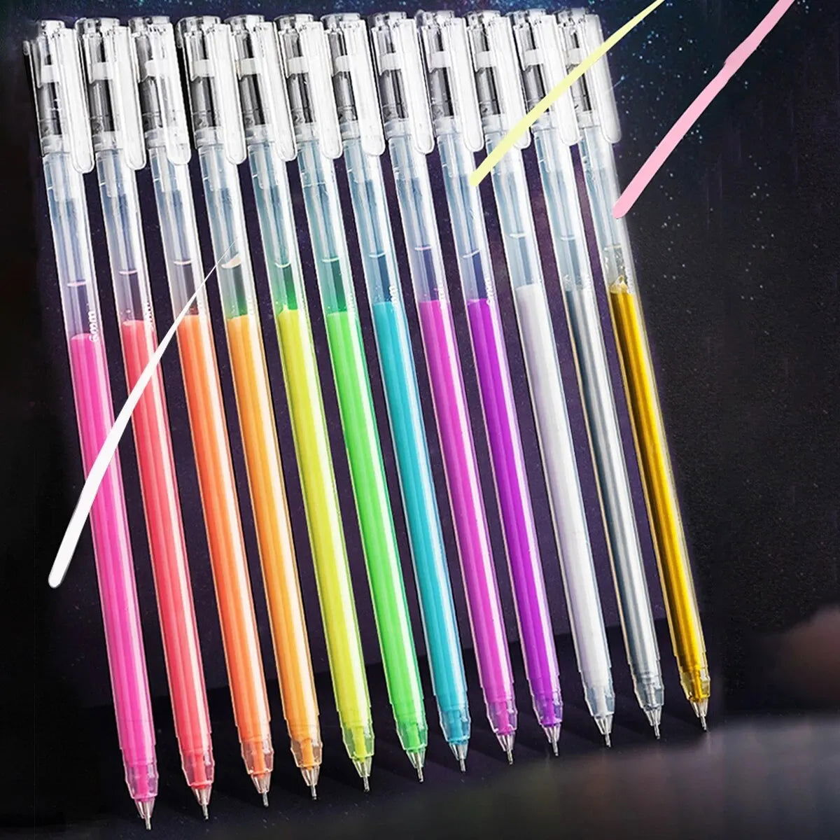 12 Color Large Capacity Needle Highlighter Fine Tip 0.5mm Gel Pen Drawing DIY Black Cardstock Drawing Marking Diary Doodling - Slobuy