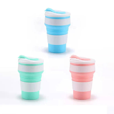 12 Oz Reusable Silicone Collapsible Cups with Lid for Camping 350ml 500ml Portable Folding Coffee Cups for Travel - Slobuy