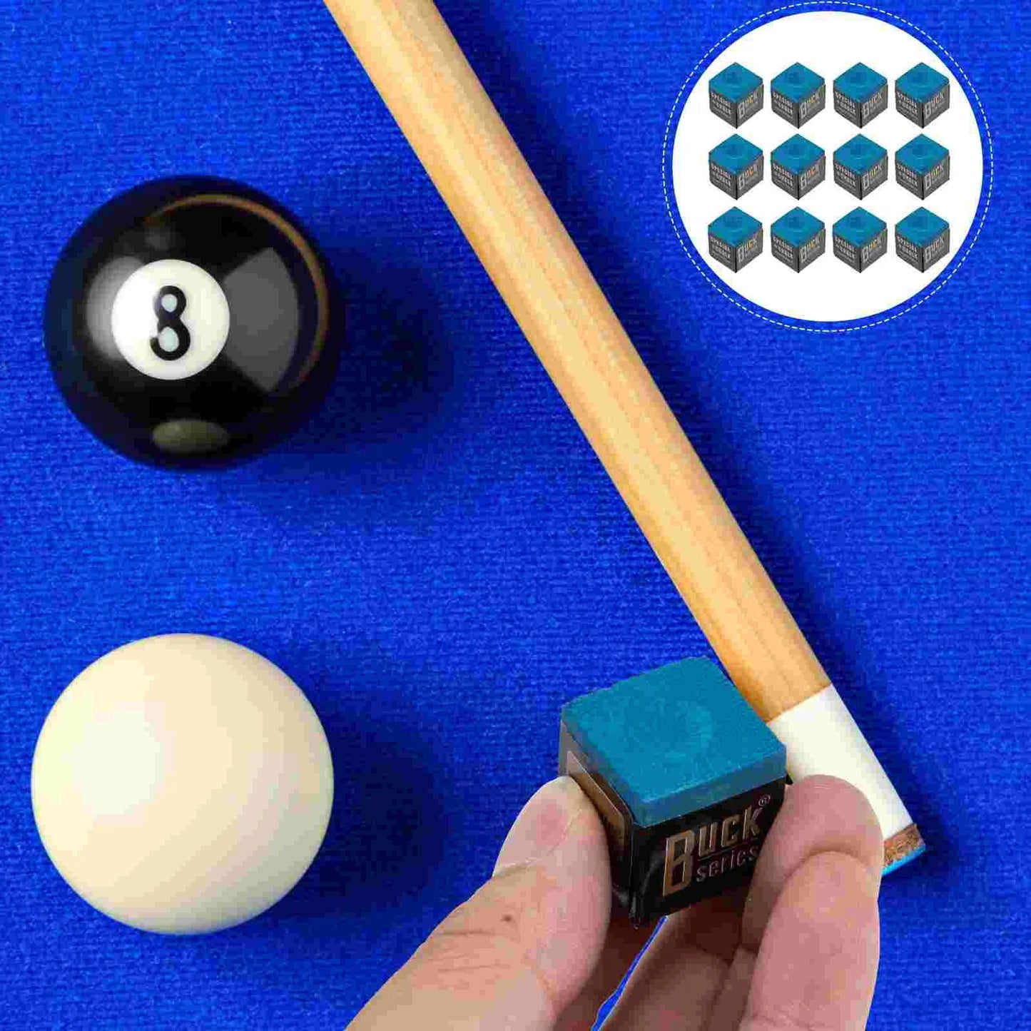 12 Pcs Blue Accessories Powdered Pool Cue Billiards Game Chalks Table Friction Increasing Stick Tip Wiping Snooker Club Cues - Slobuy