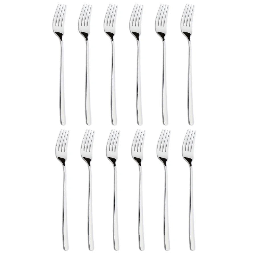 12 pieces of mirror-polished cutlery set, top food grade stainless steel silverware fork, dessert salad fruit fork, cutlery fork - Slobuy