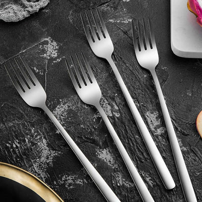 12 pieces of mirror-polished cutlery set, top food grade stainless steel silverware fork, dessert salad fruit fork, cutlery fork - Slobuy