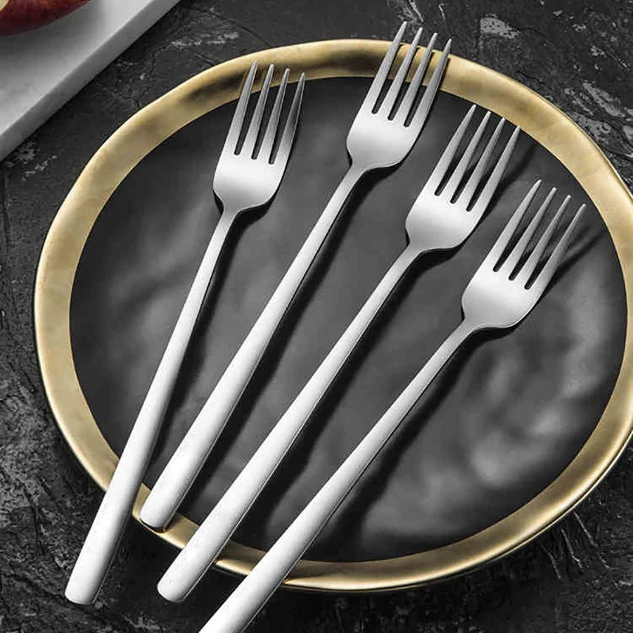 12 pieces of mirror-polished cutlery set, top food grade stainless steel silverware fork, dessert salad fruit fork, cutlery fork - Slobuy
