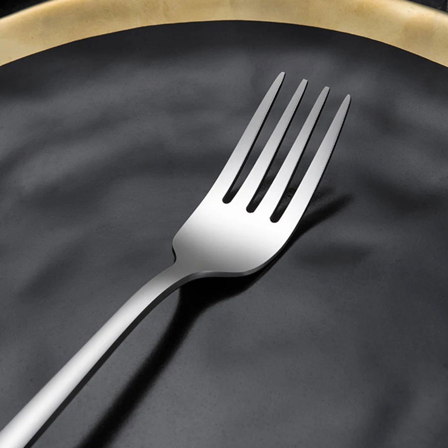 12 pieces of mirror-polished cutlery set, top food grade stainless steel silverware fork, dessert salad fruit fork, cutlery fork - Slobuy