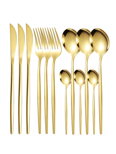 12pc Thin stainless steel cutlery set Portugal steak knife and fork dessert spoon coffee spoon - Slobuy