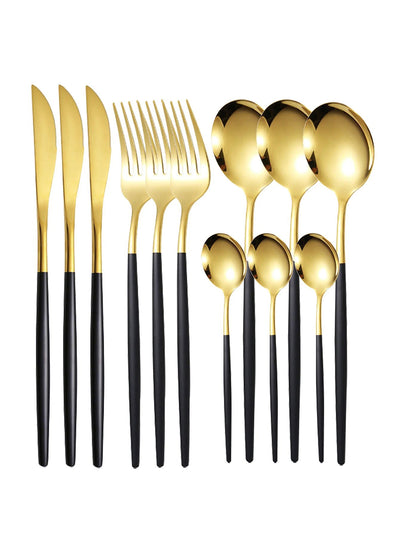 12pc Thin stainless steel cutlery set Portugal steak knife and fork dessert spoon coffee spoon - Slobuy