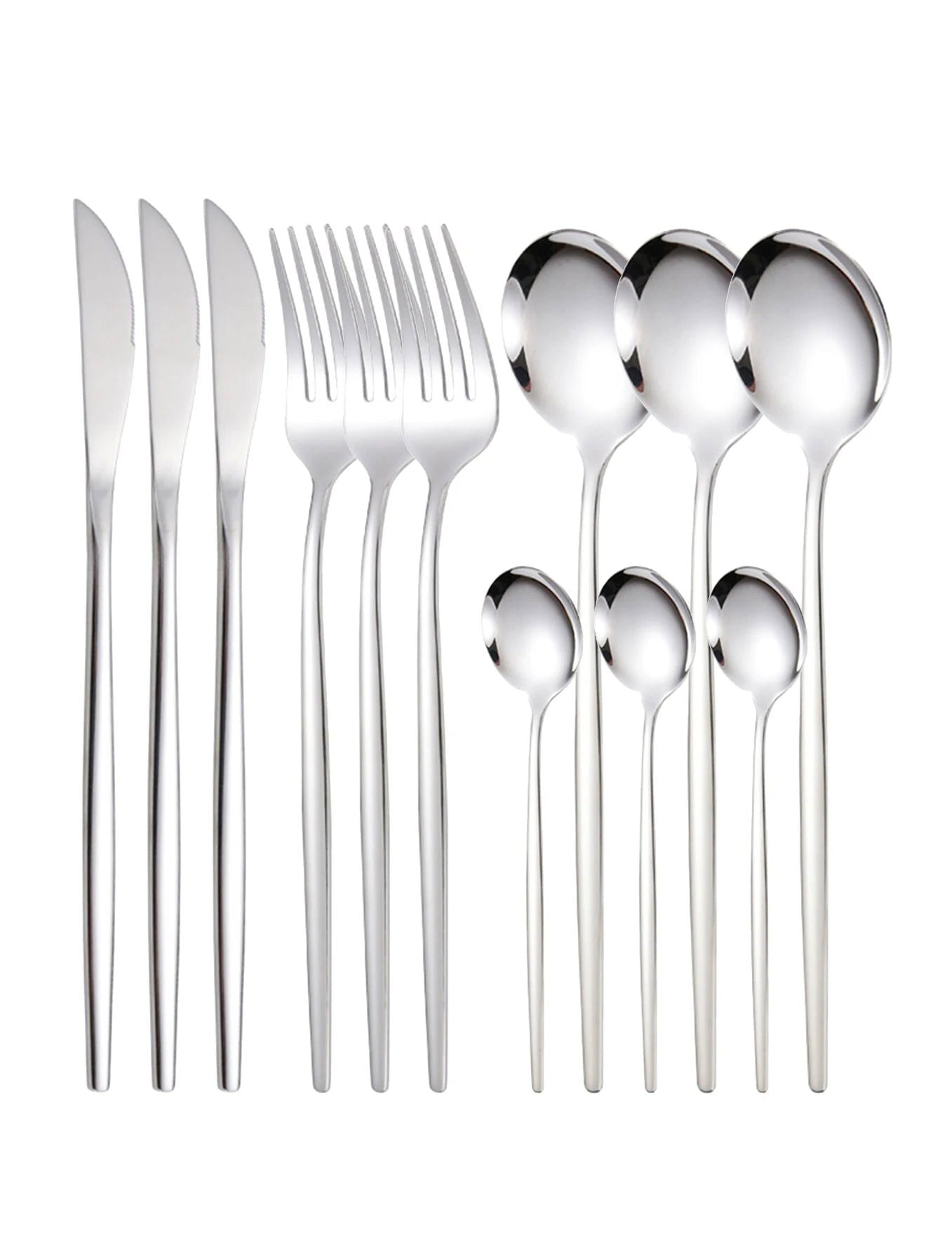 12pc Thin stainless steel cutlery set Portugal steak knife and fork dessert spoon coffee spoon - Slobuy