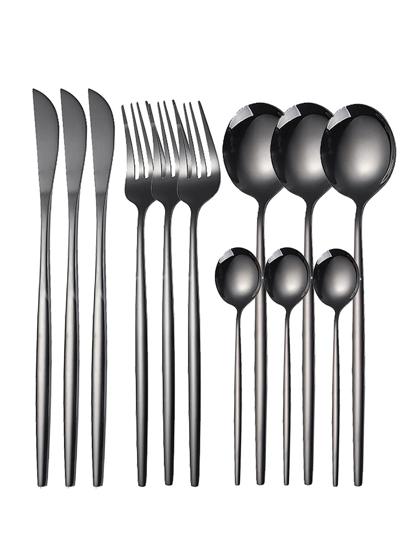 12pc Thin stainless steel cutlery set Portugal steak knife and fork dessert spoon coffee spoon - Slobuy