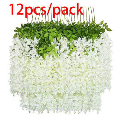 12pcs Artificial Wisteria Flowers String Hanging Garland Outdoor Wedding Garden Arch Decoration Home Party Decor Fake Flower - Slobuy