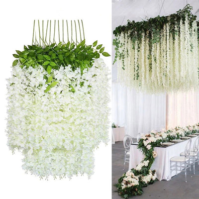 12pcs Artificial Wisteria Flowers String Hanging Garland Outdoor Wedding Garden Arch Decoration Home Party Decor Fake Flower - Slobuy