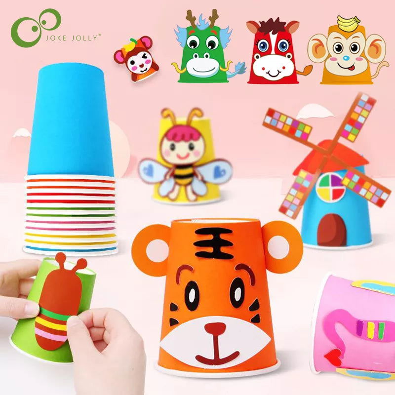 12pcs Children 3D DIY handmade Paper Cups Sticker Material Kit Whole Set Kids Kindergarten School Art Craft Educational Toys GYH - Slobuy