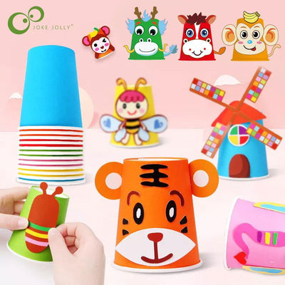 12pcs Children 3D DIY handmade Paper Cups Sticker Material Kit Whole Set Kids Kindergarten School Art Craft Educational Toys GYH - Slobuy