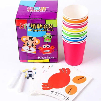 12pcs Children 3D DIY handmade Paper Cups Sticker Material Kit Whole Set Kids Kindergarten School Art Craft Educational Toys GYH - Slobuy