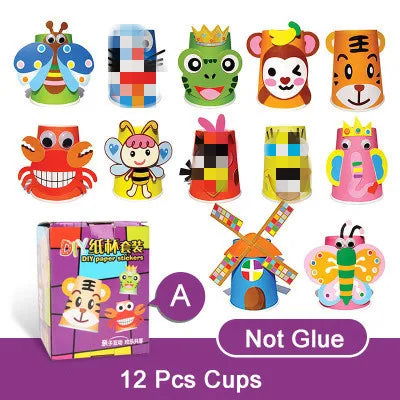 12pcs Children 3D DIY handmade Paper Cups Sticker Material Kit Whole Set Kids Kindergarten School Art Craft Educational Toys GYH - Slobuy