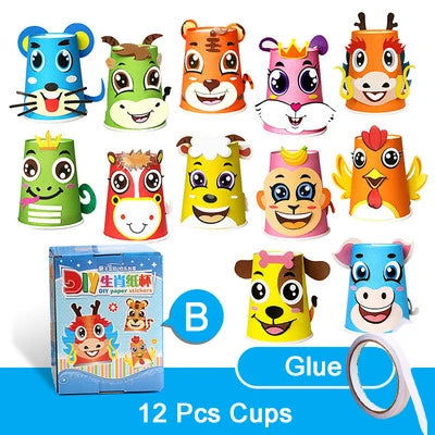 12pcs Children 3D DIY handmade Paper Cups Sticker Material Kit Whole Set Kids Kindergarten School Art Craft Educational Toys GYH - Slobuy