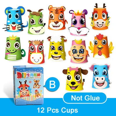 12pcs Children 3D DIY handmade Paper Cups Sticker Material Kit Whole Set Kids Kindergarten School Art Craft Educational Toys GYH - Slobuy