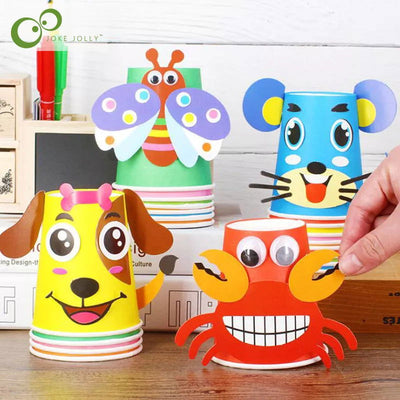 12pcs Children 3D DIY handmade paper cups sticker material kit Whole set Kids kindergarten school art craft educational toys GYH - Slobuy