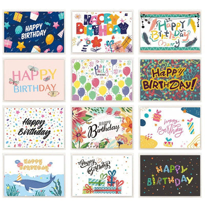 12pcs Happy Birthday Greeting Card With Envelope Birthday Party Invitation Cards For Kids Adults Folded Gift Cards Message Card - Slobuy