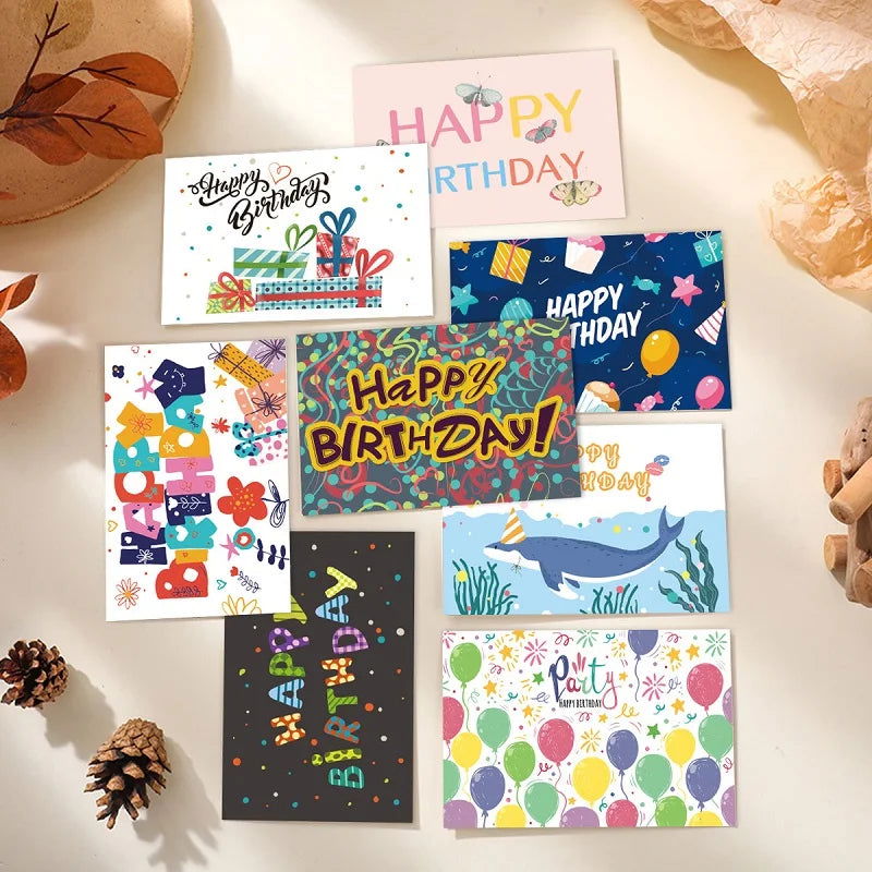 12pcs Happy Birthday Greeting Card With Envelope Birthday Party Invitation Cards For Kids Adults Folded Gift Cards Message Card - Slobuy