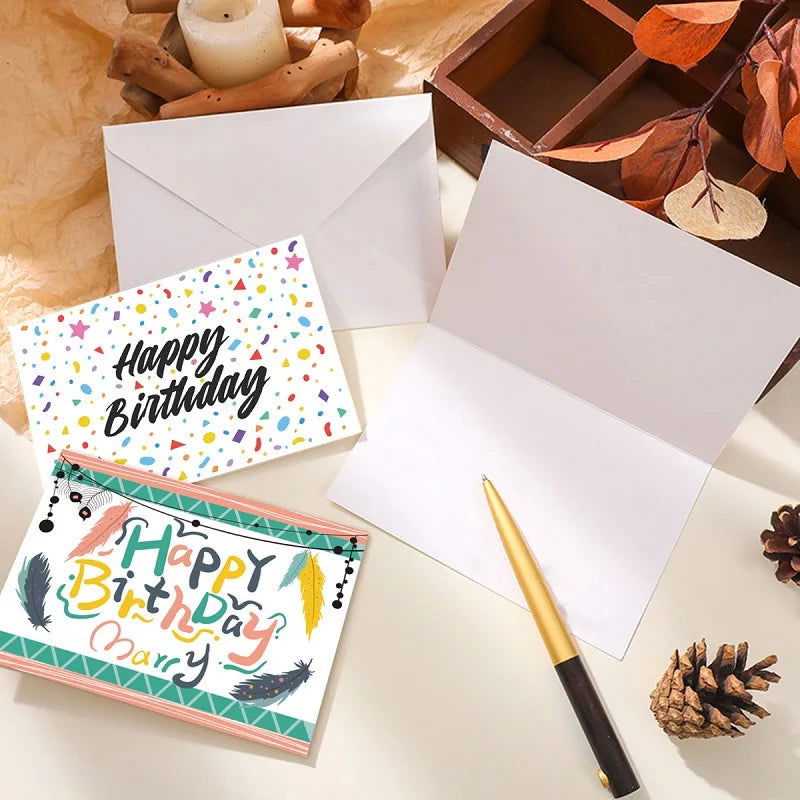 12pcs Happy Birthday Greeting Card With Envelope Birthday Party Invitation Cards For Kids Adults Folded Gift Cards Message Card - Slobuy