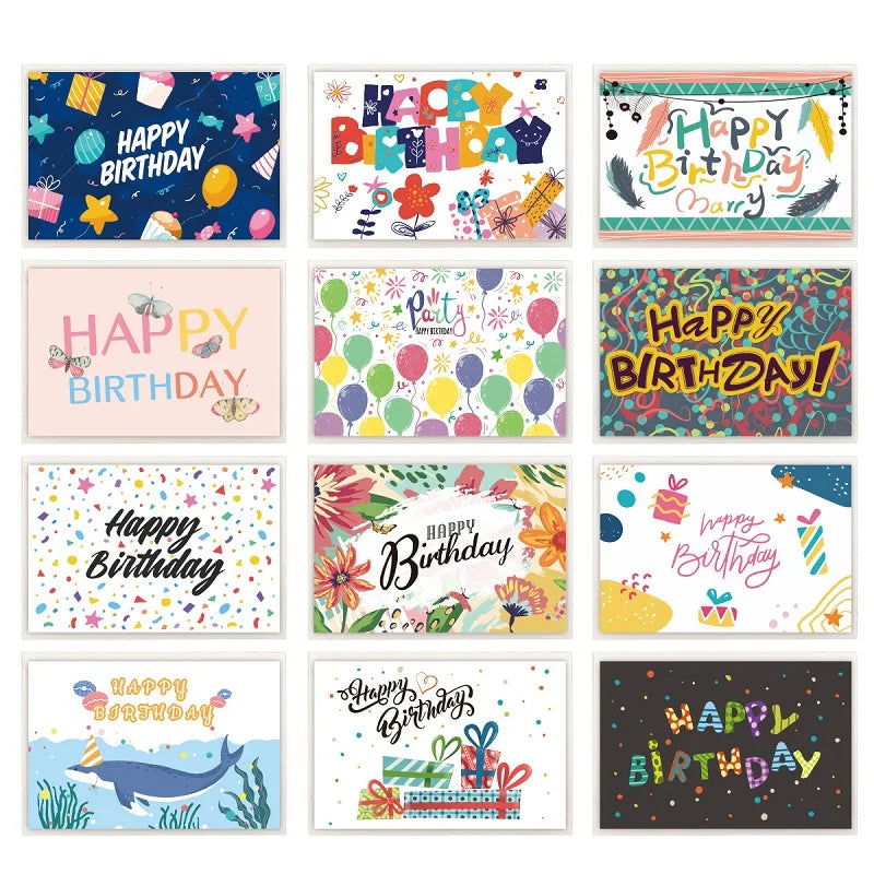 12pcs Happy Birthday Greeting Card With Envelope Birthday Party Invitation Cards For Kids Adults Folded Gift Cards Message Card - Slobuy