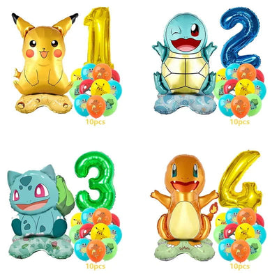 12pcs Pokemon Pikachu Balloon Set Children's Party Decoration Charmander Squirtle Bulbasaur Birthday Foil Balloon Gift Doll Toy - Slobuy