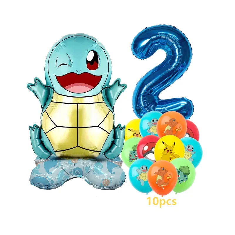 12pcs Pokemon Pikachu Balloon Set Children's Party Decoration Charmander Squirtle Bulbasaur Birthday Foil Balloon Gift Doll Toy - Slobuy