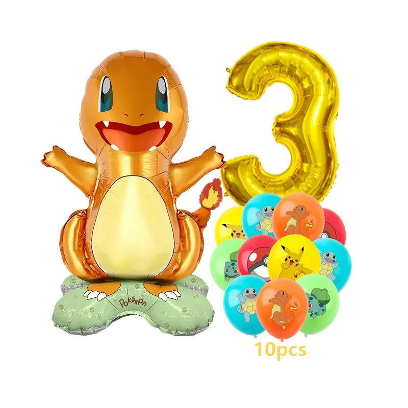 12pcs Pokemon Pikachu Balloon Set Children's Party Decoration Charmander Squirtle Bulbasaur Birthday Foil Balloon Gift Doll Toy - Slobuy