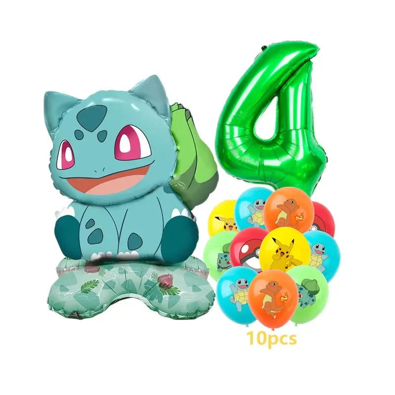 12pcs Pokemon Pikachu Balloon Set Children's Party Decoration Charmander Squirtle Bulbasaur Birthday Foil Balloon Gift Doll Toy - Slobuy