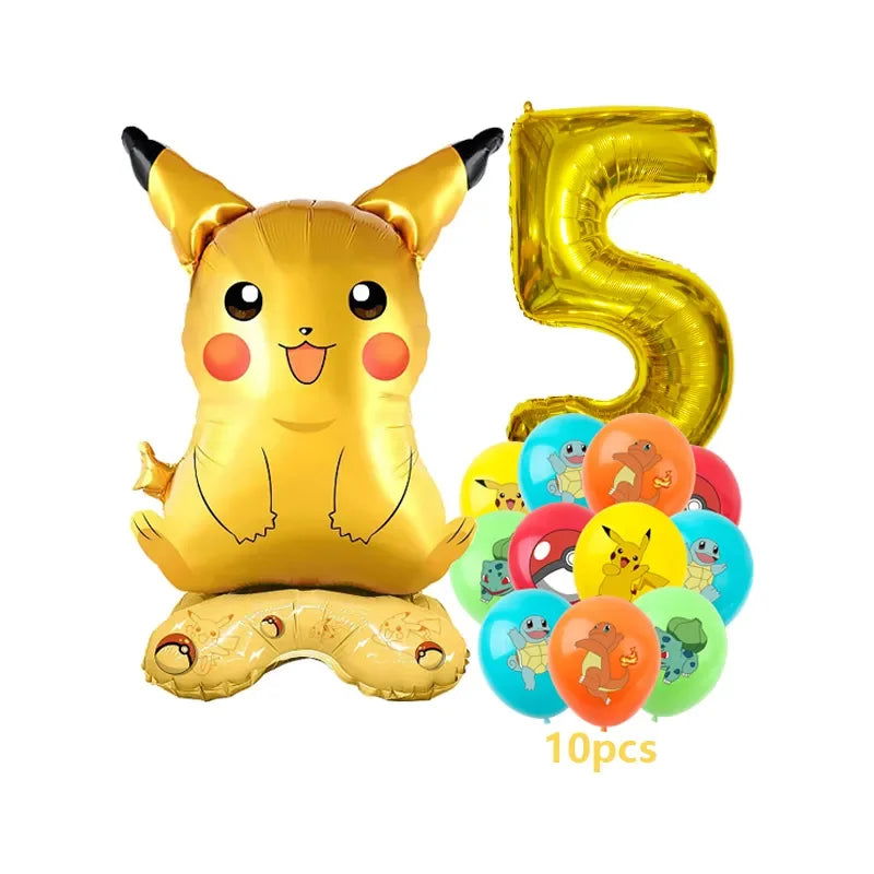 12pcs Pokemon Pikachu Balloon Set Children's Party Decoration Charmander Squirtle Bulbasaur Birthday Foil Balloon Gift Doll Toy - Slobuy