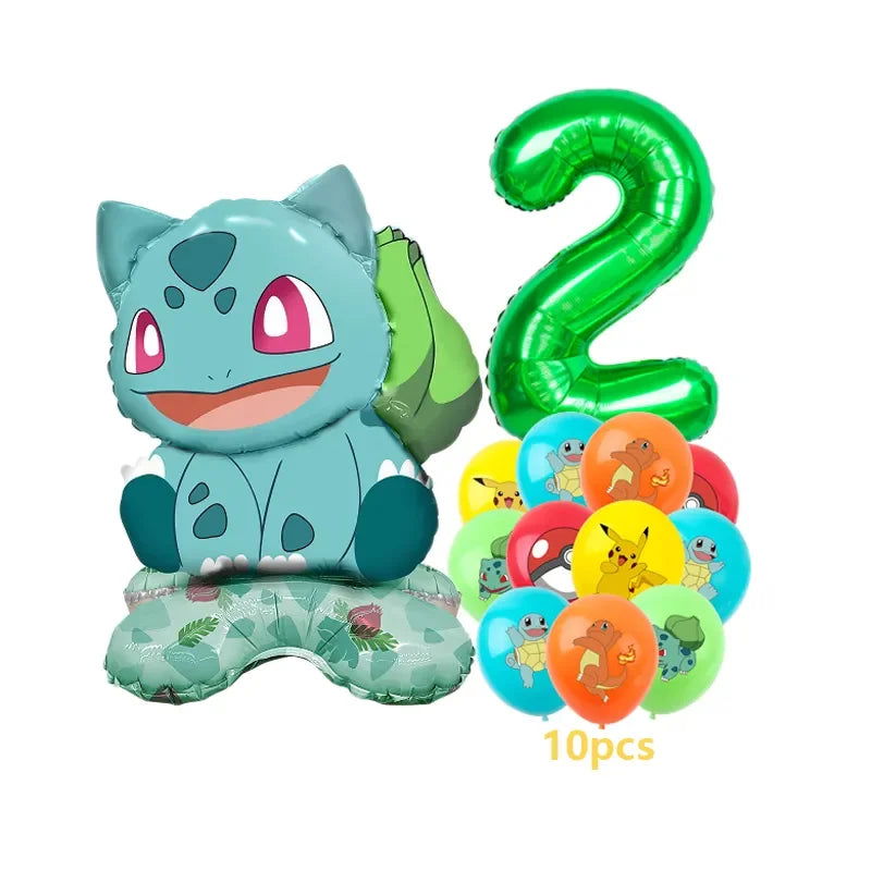12pcs Pokemon Pikachu Balloon Set Children's Party Decoration Charmander Squirtle Bulbasaur Birthday Foil Balloon Gift Doll Toy - Slobuy