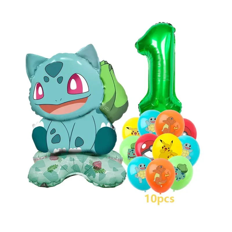 12pcs Pokemon Pikachu Balloon Set Children's Party Decoration Charmander Squirtle Bulbasaur Birthday Foil Balloon Gift Doll Toy - Slobuy