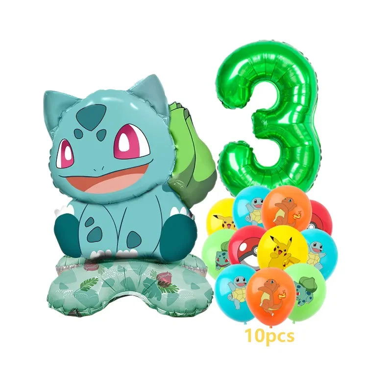12pcs Pokemon Pikachu Balloon Set Children's Party Decoration Charmander Squirtle Bulbasaur Birthday Foil Balloon Gift Doll Toy - Slobuy