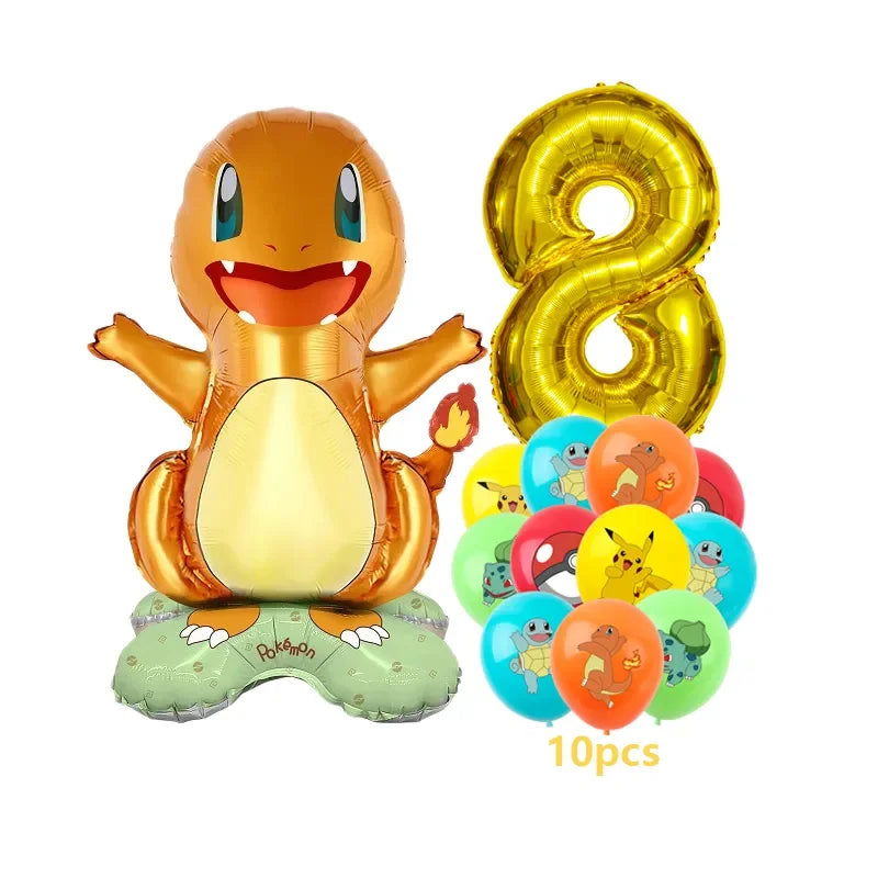 12pcs Pokemon Pikachu Balloon Set Children's Party Decoration Charmander Squirtle Bulbasaur Birthday Foil Balloon Gift Doll Toy - Slobuy