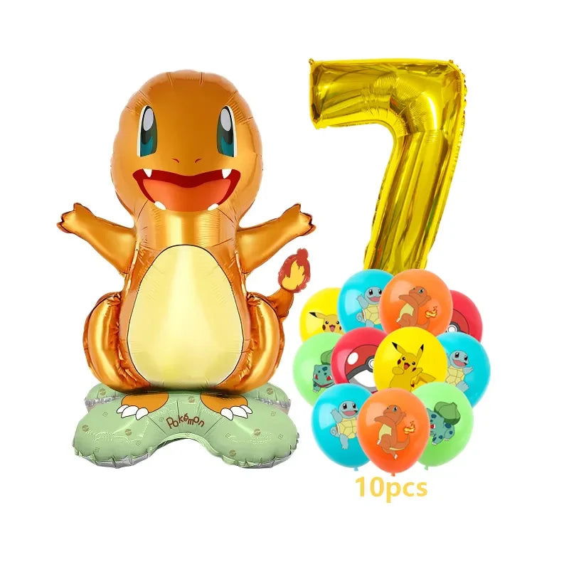 12pcs Pokemon Pikachu Balloon Set Children's Party Decoration Charmander Squirtle Bulbasaur Birthday Foil Balloon Gift Doll Toy - Slobuy