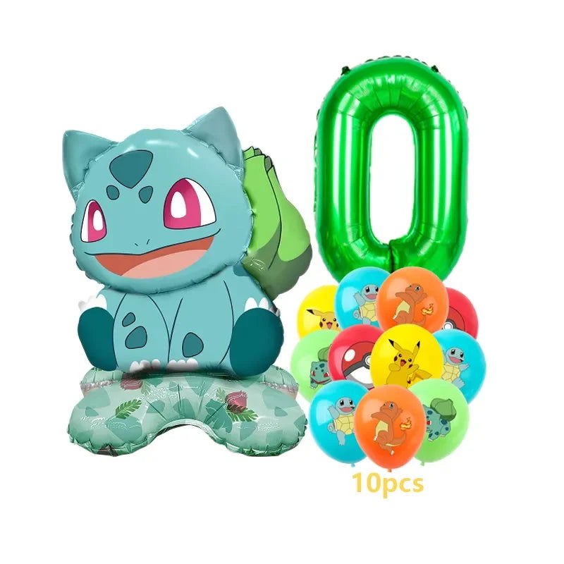 12pcs Pokemon Pikachu Balloon Set Children's Party Decoration Charmander Squirtle Bulbasaur Birthday Foil Balloon Gift Doll Toy - Slobuy