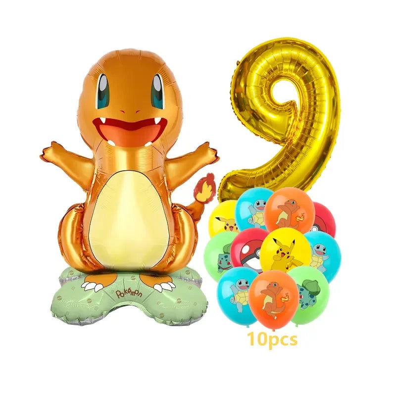 12pcs Pokemon Pikachu Balloon Set Children's Party Decoration Charmander Squirtle Bulbasaur Birthday Foil Balloon Gift Doll Toy - Slobuy