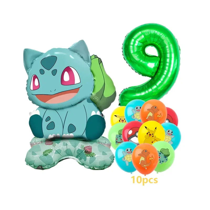 12pcs Pokemon Pikachu Balloon Set Children's Party Decoration Charmander Squirtle Bulbasaur Birthday Foil Balloon Gift Doll Toy - Slobuy
