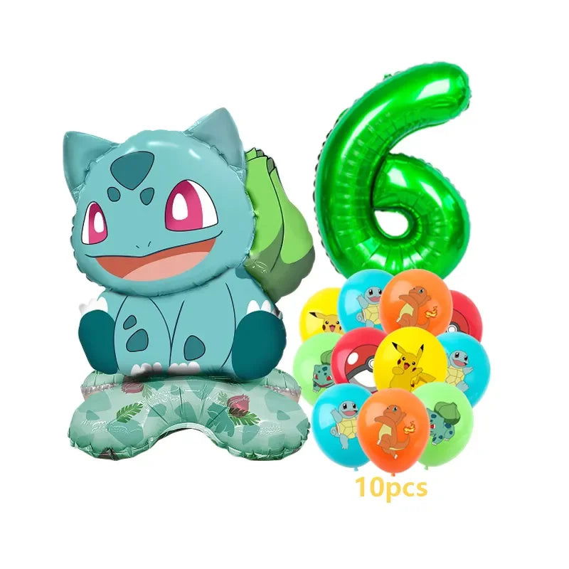 12pcs Pokemon Pikachu Balloon Set Children's Party Decoration Charmander Squirtle Bulbasaur Birthday Foil Balloon Gift Doll Toy - Slobuy