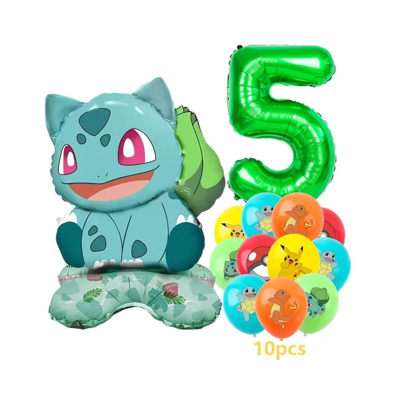 12pcs Pokemon Pikachu Balloon Set Children's Party Decoration Charmander Squirtle Bulbasaur Birthday Foil Balloon Gift Doll Toy - Slobuy
