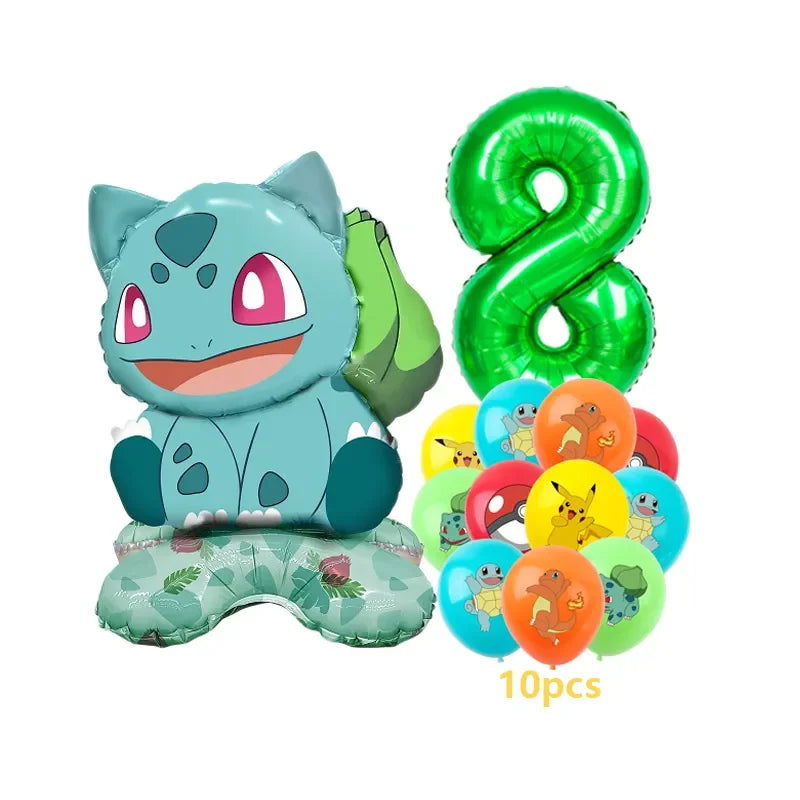 12pcs Pokemon Pikachu Balloon Set Children's Party Decoration Charmander Squirtle Bulbasaur Birthday Foil Balloon Gift Doll Toy - Slobuy
