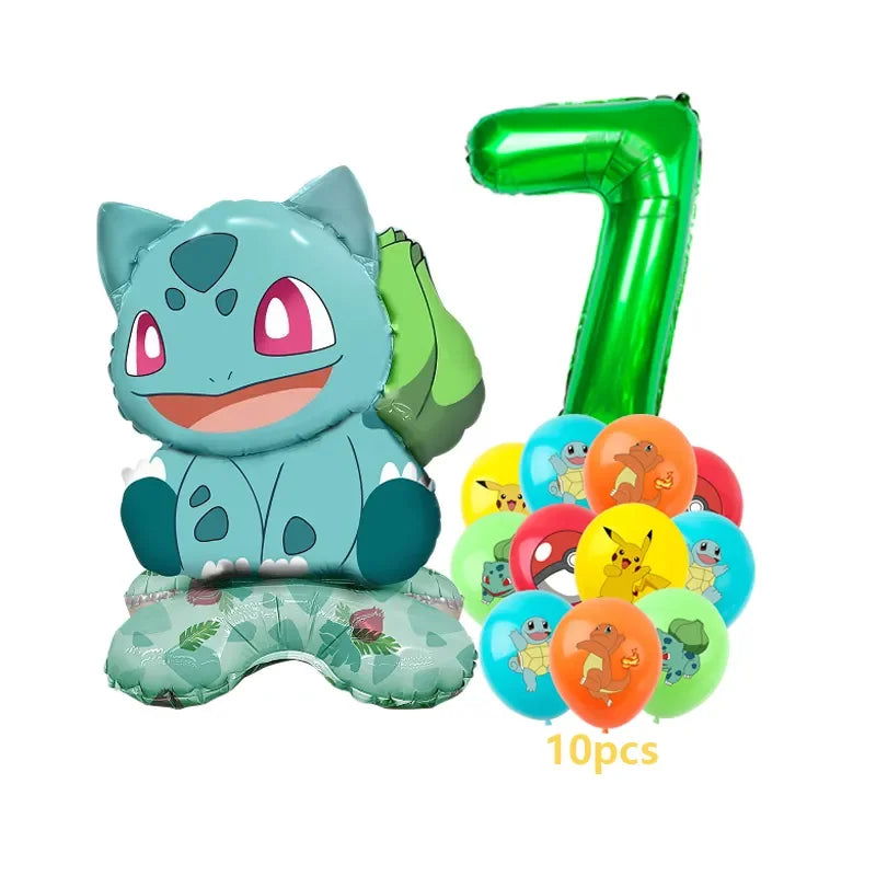 12pcs Pokemon Pikachu Balloon Set Children's Party Decoration Charmander Squirtle Bulbasaur Birthday Foil Balloon Gift Doll Toy - Slobuy