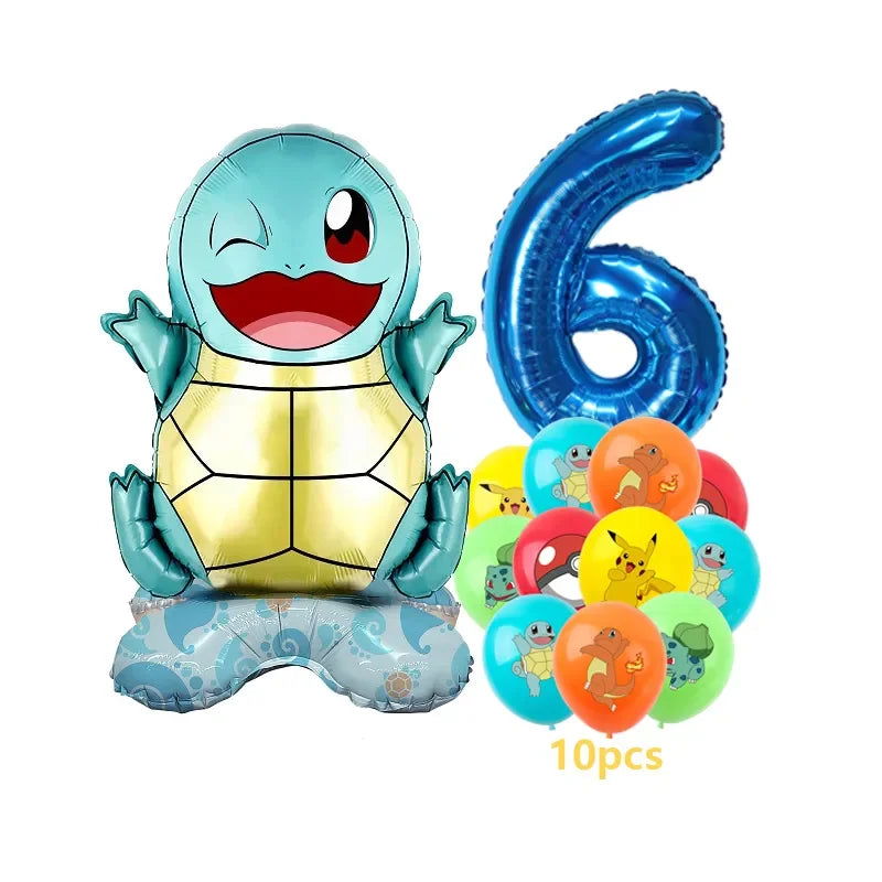 12pcs Pokemon Pikachu Balloon Set Children's Party Decoration Charmander Squirtle Bulbasaur Birthday Foil Balloon Gift Doll Toy - Slobuy