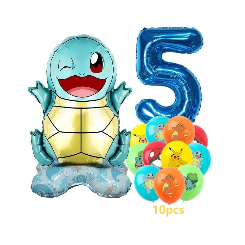 12pcs Pokemon Pikachu Balloon Set Children's Party Decoration Charmander Squirtle Bulbasaur Birthday Foil Balloon Gift Doll Toy - Slobuy
