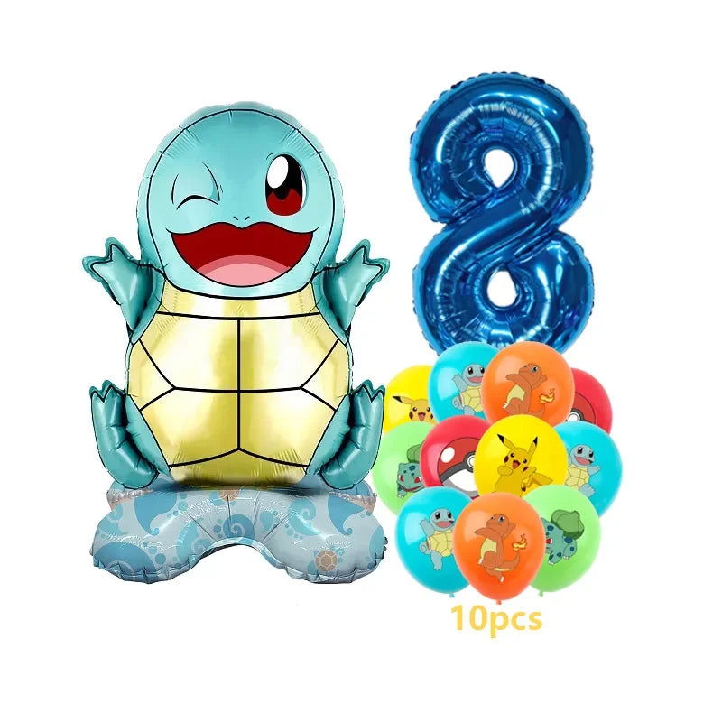 12pcs Pokemon Pikachu Balloon Set Children's Party Decoration Charmander Squirtle Bulbasaur Birthday Foil Balloon Gift Doll Toy - Slobuy