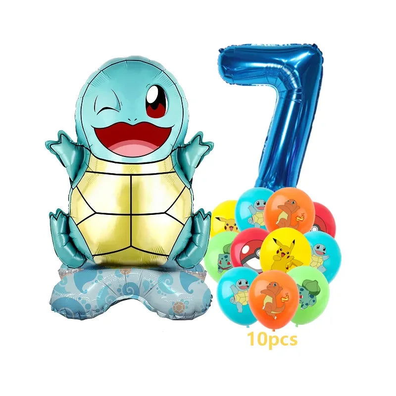 12pcs Pokemon Pikachu Balloon Set Children's Party Decoration Charmander Squirtle Bulbasaur Birthday Foil Balloon Gift Doll Toy - Slobuy