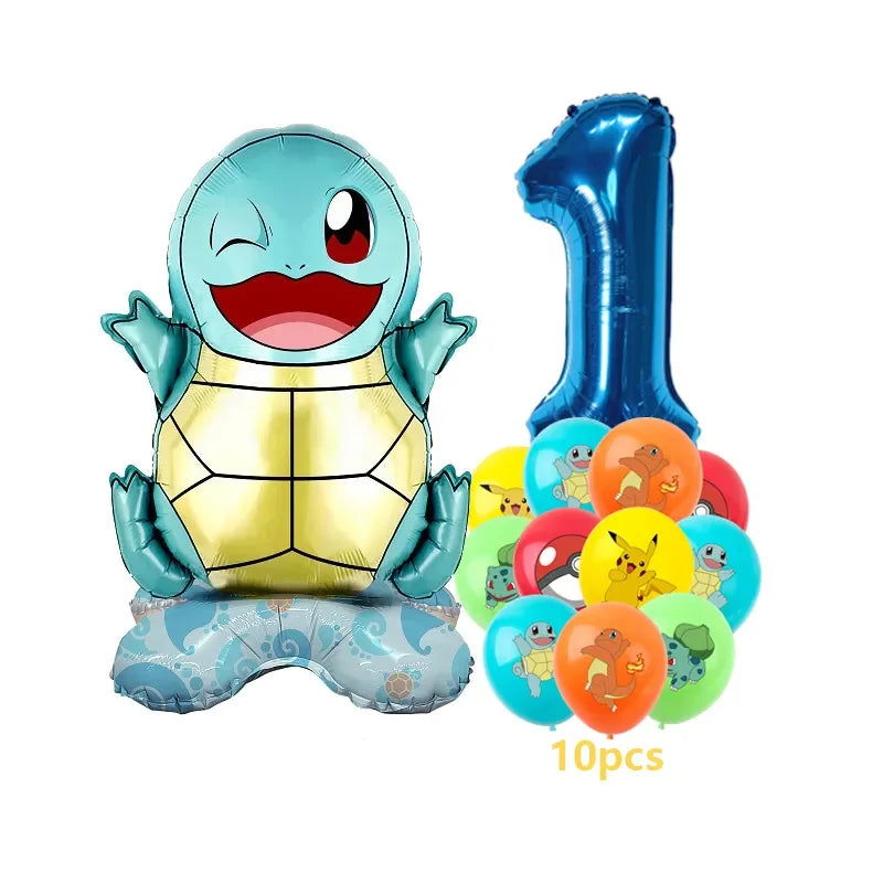 12pcs Pokemon Pikachu Balloon Set Children's Party Decoration Charmander Squirtle Bulbasaur Birthday Foil Balloon Gift Doll Toy - Slobuy