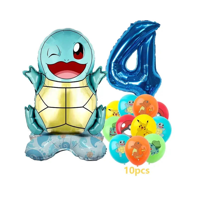 12pcs Pokemon Pikachu Balloon Set Children's Party Decoration Charmander Squirtle Bulbasaur Birthday Foil Balloon Gift Doll Toy - Slobuy